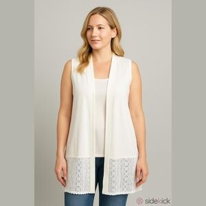 Boho Chico's white ivory eyelet Open sleeveless duster cardigan vest XS Sm